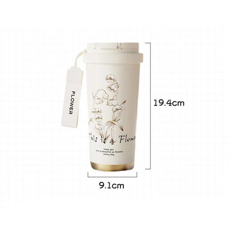 Flower Coffee Mug 500ml - Stainless Steel Vacuum Flask